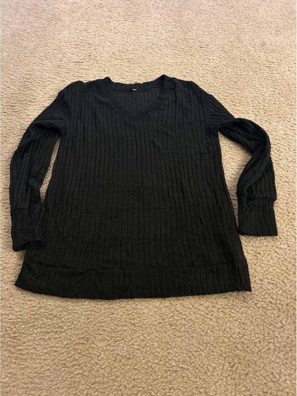 C454 large woman top long sleeve ribbed comfy black